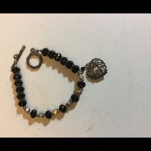 Jewelry - Black and Silver bead Bracelet with silver heart Jewelry - Black and Silver bead Bracelet with silver heart